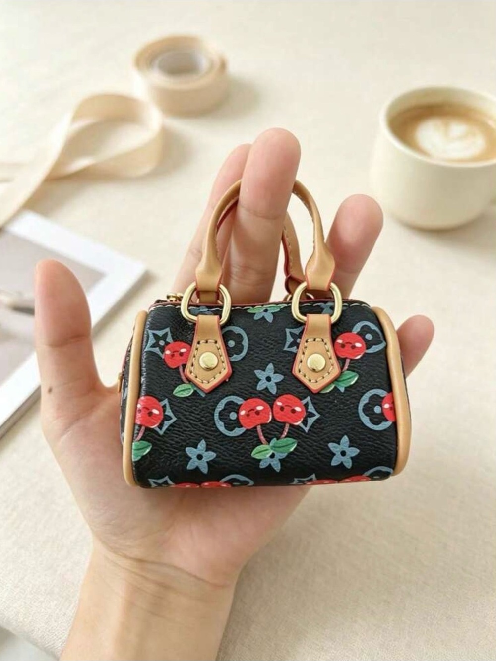 Mini Cherry Print Coin Bag/Crossbody Bag - Picture 4 of 5